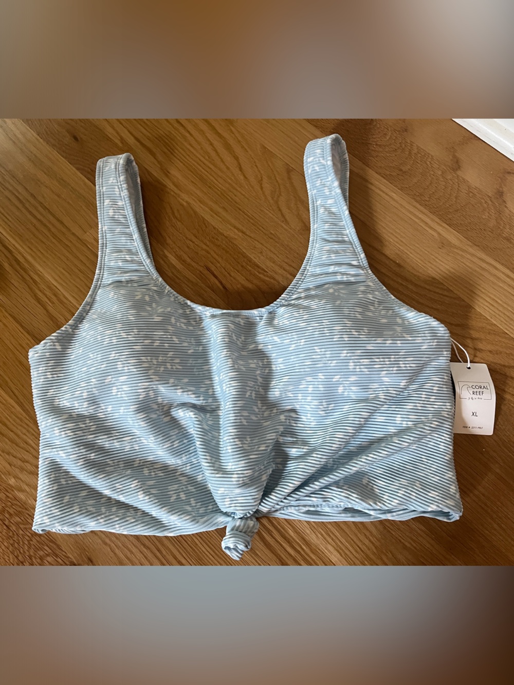 Light Blue Striped Knot Tank Swim Top